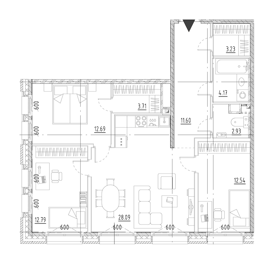 3-комнатная квартира 91.75 м², 2/9 эт., ЖК «LEGENDA Малоохтинский 68»